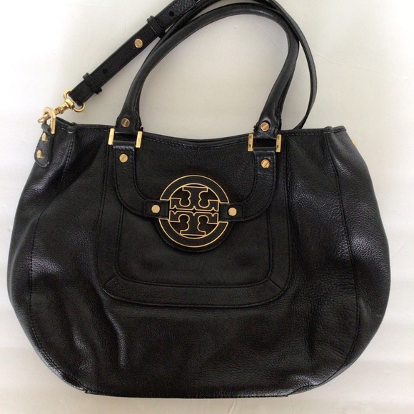 TORY BURCH BLACK PEBBLE LEATHER HOBO BAG - Picture 6 of 17